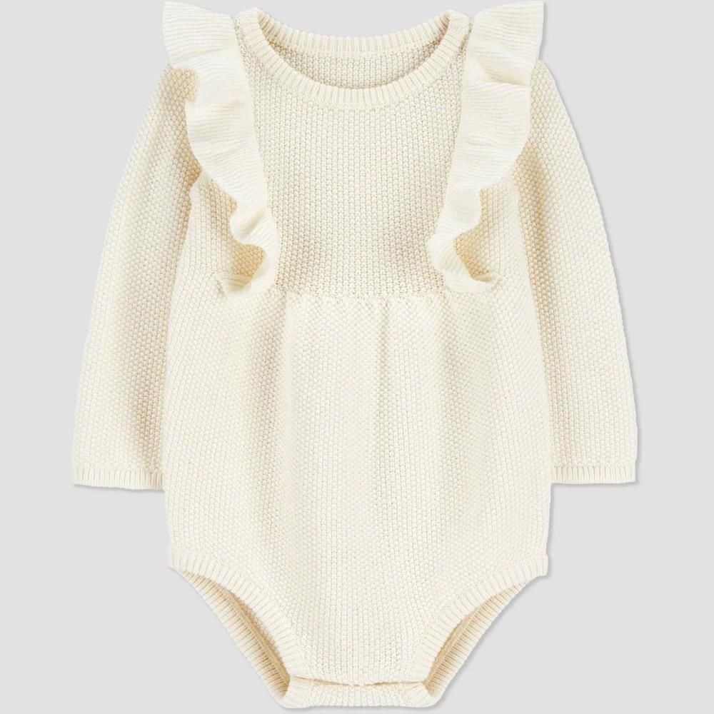 Carter's Just One You® Baby Girls' Ruffle Sweater Bubble Romper - Cream Newborn